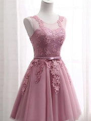 Short Pink Lace Prom Dresses, Short Pink Lace Graduation Homecoming Dresses