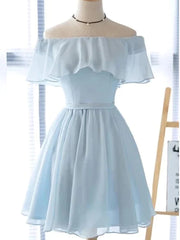 Short Sleeves Short Blue Prom Dresses, Short Blue Graduation Homecoming Dresses