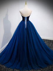 Simple A Line Blue Tulle Long Prom Dress, Blue Tulle Formal Dress