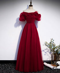 Simple A line Burgundy Long Prom Dress, Burgundy Wedding Party Dress