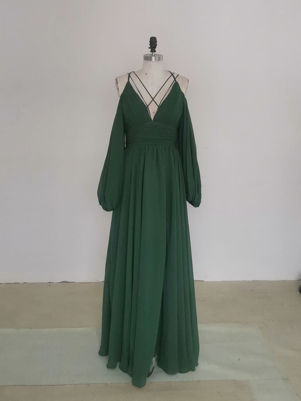 Simple A line Green Chiffon Long Prom Dress, Green Bridesmaid Dress