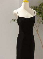 Simple Black Low Back Long Prom Dress, Black Floor Length Party Dress