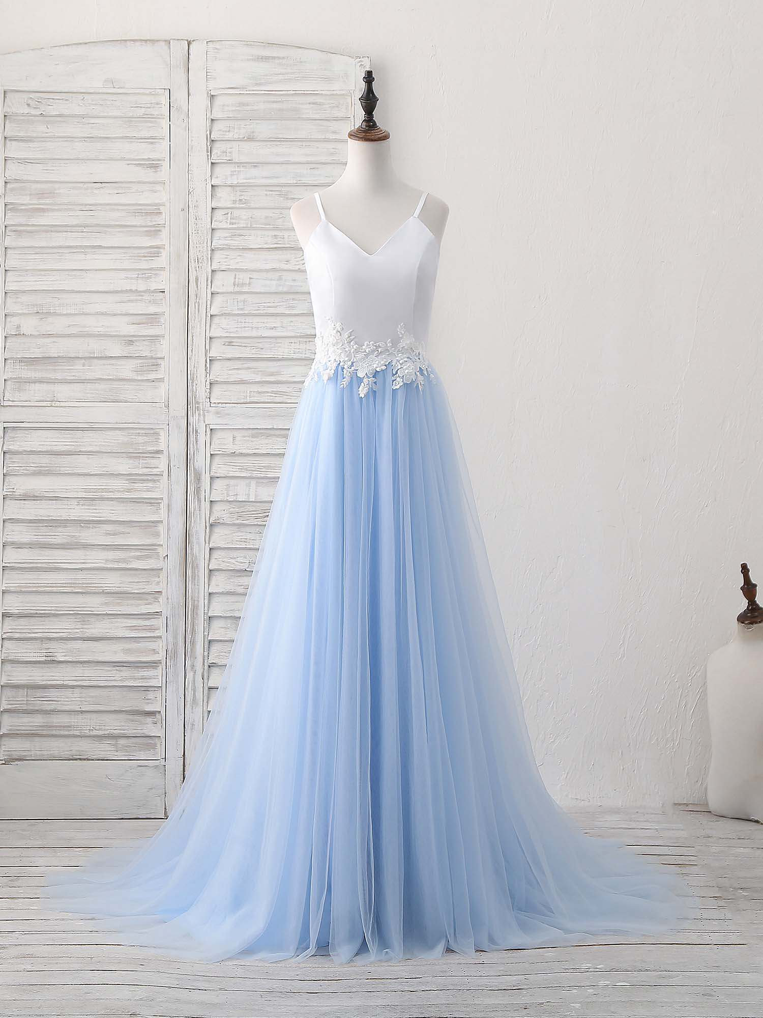 Simple Blue Tulle Long Prom Dress, Blue Tulle Evening Dress