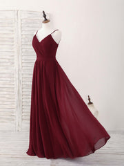 Simple Burgundy Chiffon Long Prom Dress, Burgundy Evening Dress