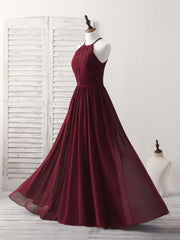 Simple Burgundy Chiffon Long Prom Dress, Burgundy Evening Dress