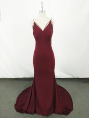 Simple Burgundy Mermaid Long Prom Dress, Burgundy Evening Dress