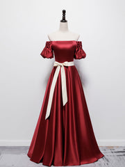 Simple Burgundy Satin Long Prom Dress Burgundy Bridesmaid Dress