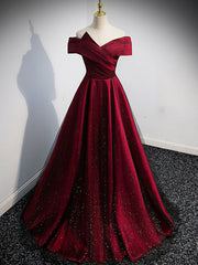 Simple Burgundy Satin Long Prom Dress, Burgundy Evening Dresses