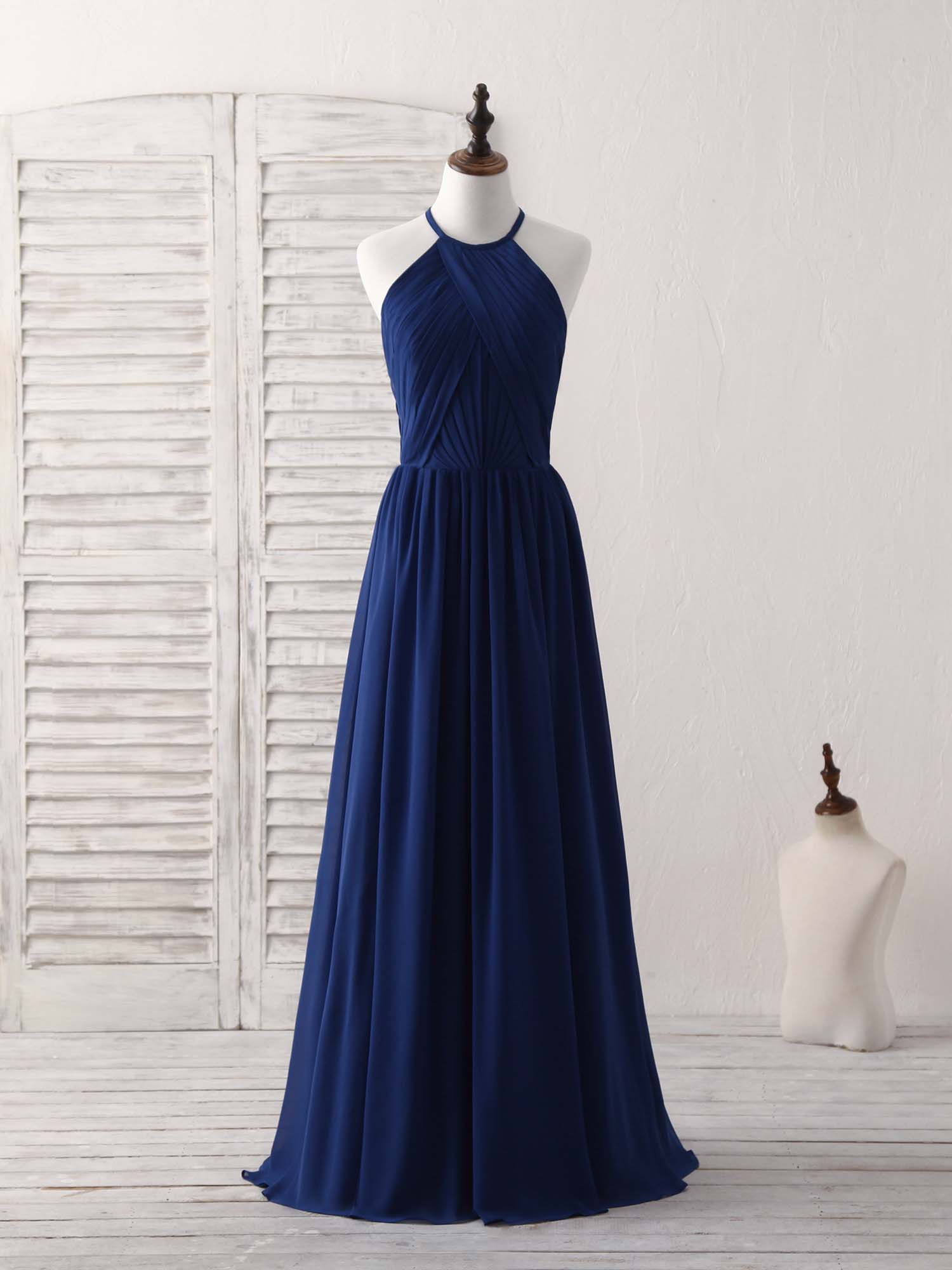 Simple Dark Blue Chiffon Long Prom Dress Blue Bridesmaid Dress