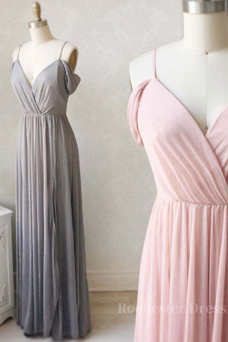 Simple gray chiffon long prom dress chiffon bridesmaid dress