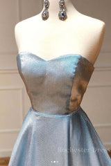 Simple sweetheart blue long prom dress blue long evening dress