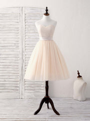 Simple Sweetheart Tulle Short Prom Dress Champagne Bridesmaid Dress