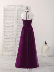 Simple Tulle A-Line Purple Long Prom Dress, Bridesmaid Dress