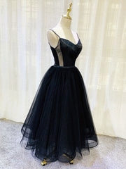 Simple Tulle Tea Length Black Prom Dress, Black Homecoming Dress