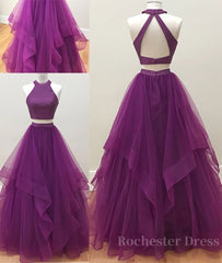 Simple two pieces tulle long prom dress, tulle evening dress