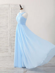 Simple V Neck Chiffon Blue Long Prom Dress Blue Bridesmaid Dress