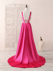 Simple V Neck Satin Long Prom Dress Backless Evening Dress