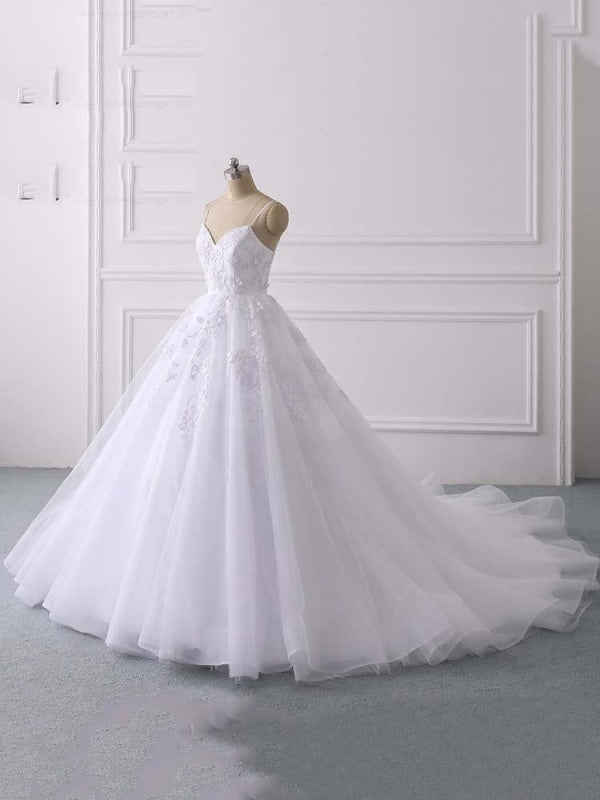 Spaghetti Straps Lace Tulle Ruffles Wedding Dresses