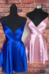 Spaghetti Straps Satin Homecoming Dresses,Mini Prom Dress