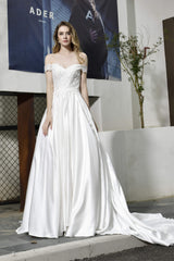 Strapless Off shoulder Appliques Sequins Satin Wedding Dresses