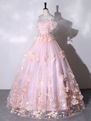 Stunning Pink Floral Off the Shoulder Prom Dresses Ball Gown Quinceanera Dress