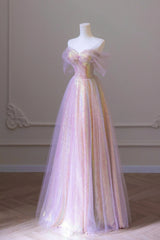 Stylish Tulle Sequins Long Prom Dress, A-Line Sweetheart Neckline Evening Dress