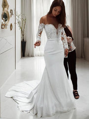 Trumpet/Mermaid Off-the-Shoulder Court Train Chiffon Wedding Dresses