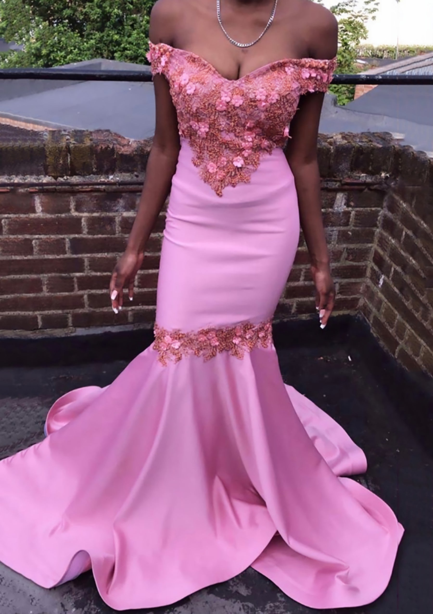 Trumpet Mermaid Off The Shoulder Court Train Satin Prom Dress With Beading Flowers