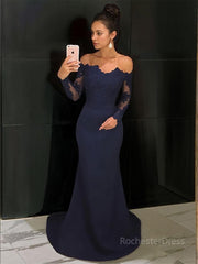 Trumpet/Mermaid Off-the-Shoulder Court Train Stretch Crepe Evening Dresses With Lace