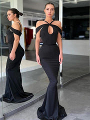 Trumpet/Mermaid Off-the-Shoulder Sweep Train Stretch Crepe Evening Dresses With Ruffles