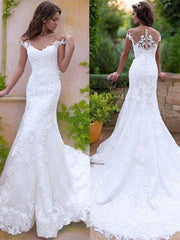 Trumpet/Mermaid Off-the-Shoulder Sweep Train Tulle Wedding Dresses