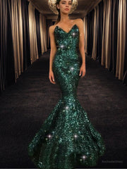 Trumpet/Mermaid Sweetheart Floor-Length Sequins Prom Dresses