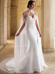 Trumpet/Mermaid Sweetheart Sweep Train Chiffon Wedding Dress with Appliques Lace