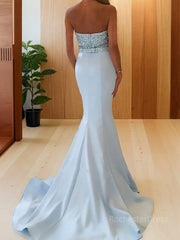 Trumpet/Mermaid Sweetheart Sweep Train Satin Prom Dresses With Beading