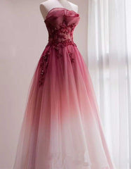 Tulle Gradient with Beaded Long Party Dress, A-line Gradient Prom Dress