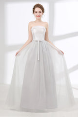 Tulle & Satin Strapless Neckline A-line Bridesmaid Dresses With Bowknot