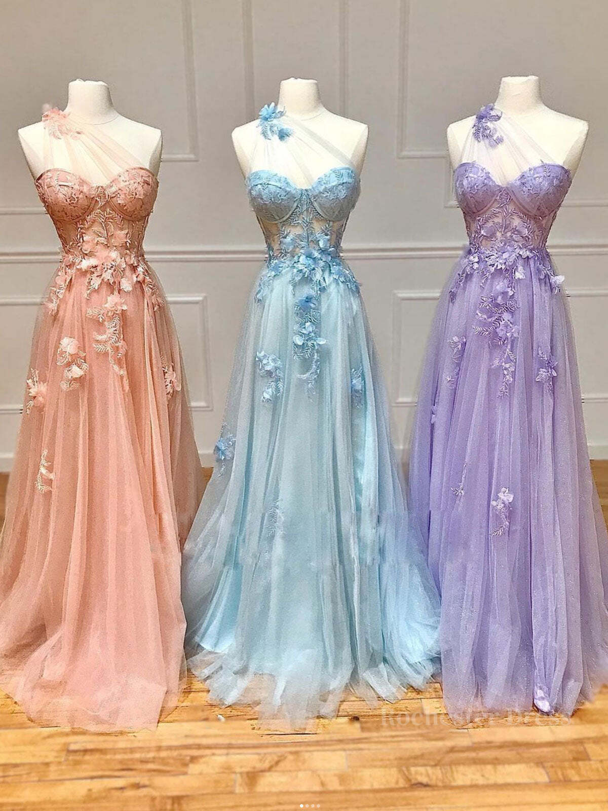 Unique sweetheart neck tulle lace long prom dress A line evening dress