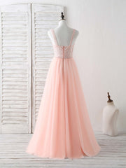 Unique Tulle Beads Long Prom Dress, Tulle Evening Dress