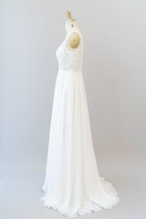 V-neck Appliques Chiffon A-line Wedding Dress