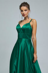 V-Neck Spaghetti Strap with Pocket Side Slit Special Long Prom Dresses