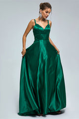 V-Neck Spaghetti Strap with Pocket Side Slit Special Long Prom Dresses