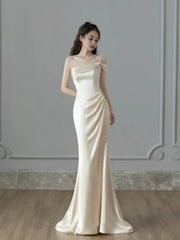 Vintage Mermaid One Shoulder Sleeveless Satin Wedding Dresses