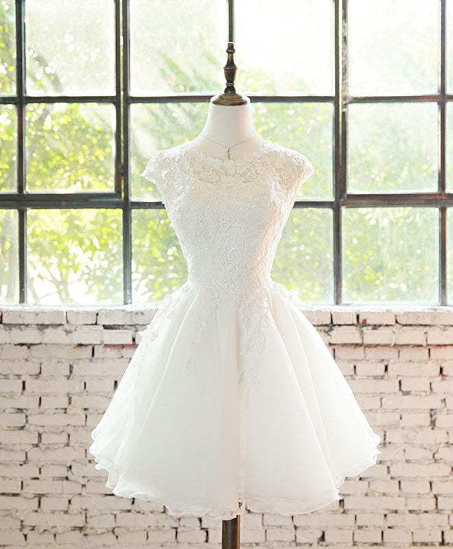 White Lace Tulle Short Prom Dress, Homecoming Dress