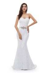 White Mermaid Lace Sweetheart Pleats Belt Wedding Dresses