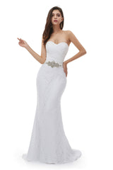 White Mermaid Lace Sweetheart Pleats Belt Wedding Dresses