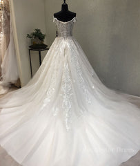 White sweetheart tulle lace applique long prom dress, wedding dress