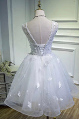 White Tulle Lace Short Prom Dress Pageant Dress, Cute Knee Length Party Dress