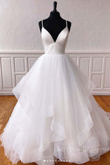 White v neck tulle long prom dress white tulle evening dress