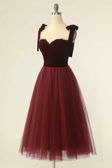 Wine Red Sweetheart Tie-Strap A-Line Short Prom Dress