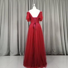 Wine Red Tulle Long Party Dress, Handmade Prom Dress